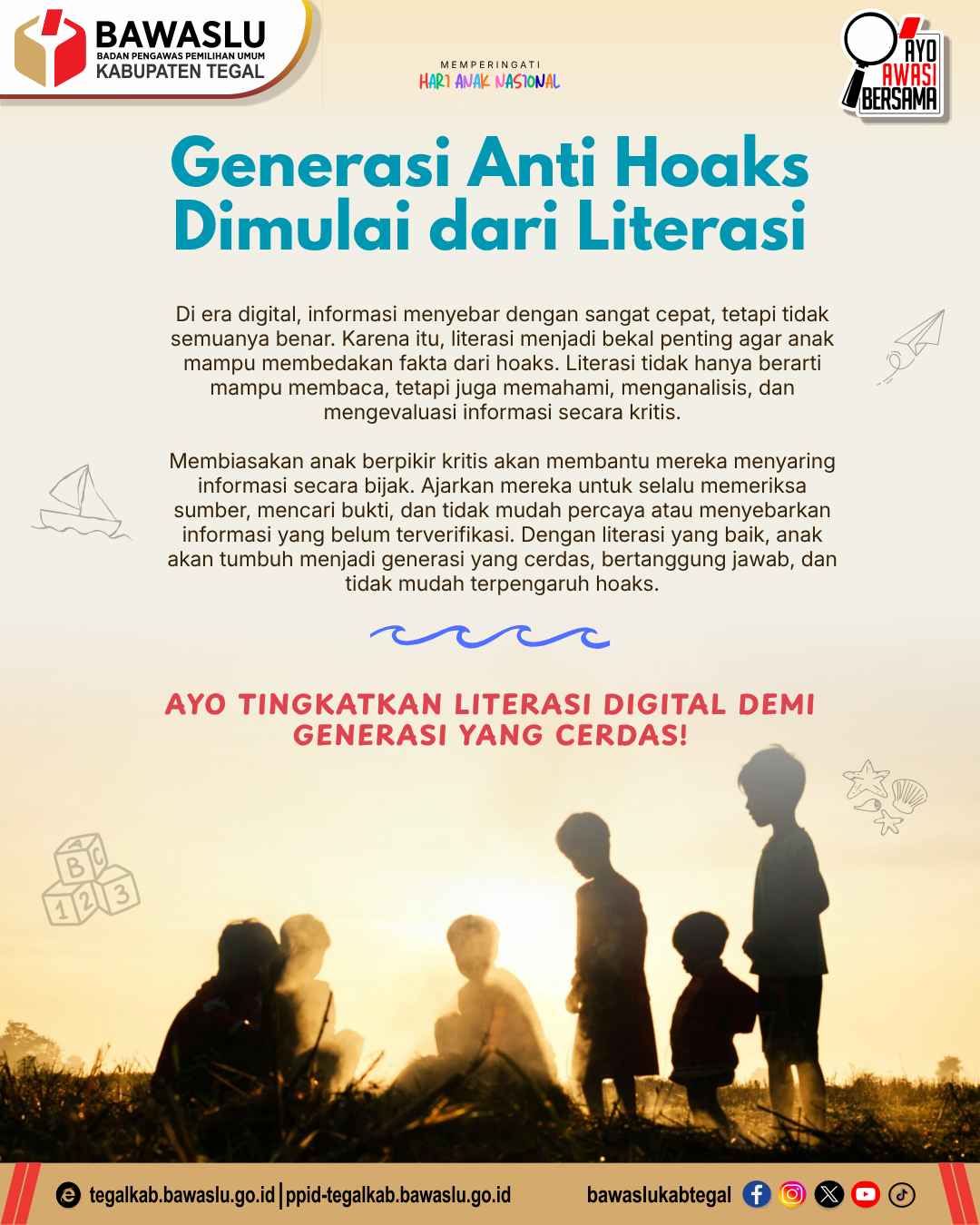 Generasi Anti Hoaks Dimulai dari Literasi: Bawaslu Kabupaten Tegal Ajak Anak Cerdas Bermedia Digital