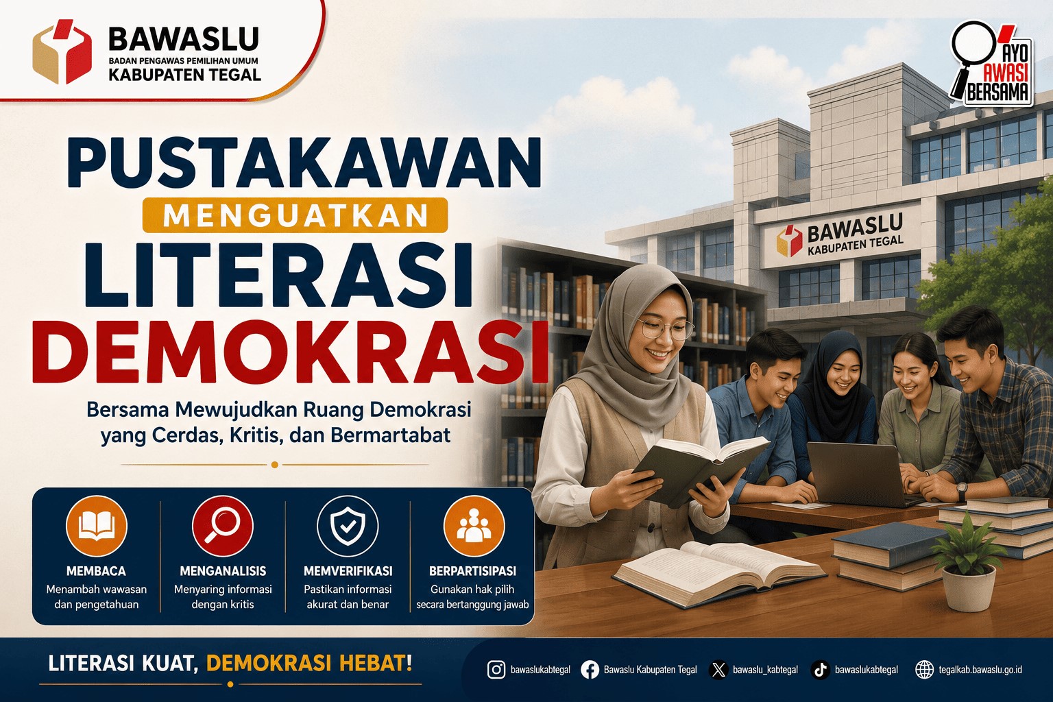 Perkuat Kritisasi Publik, Bawaslu Kabupaten Tegal Gaungkan Gerakan Literasi Demokrasi Bersama Pustakawan