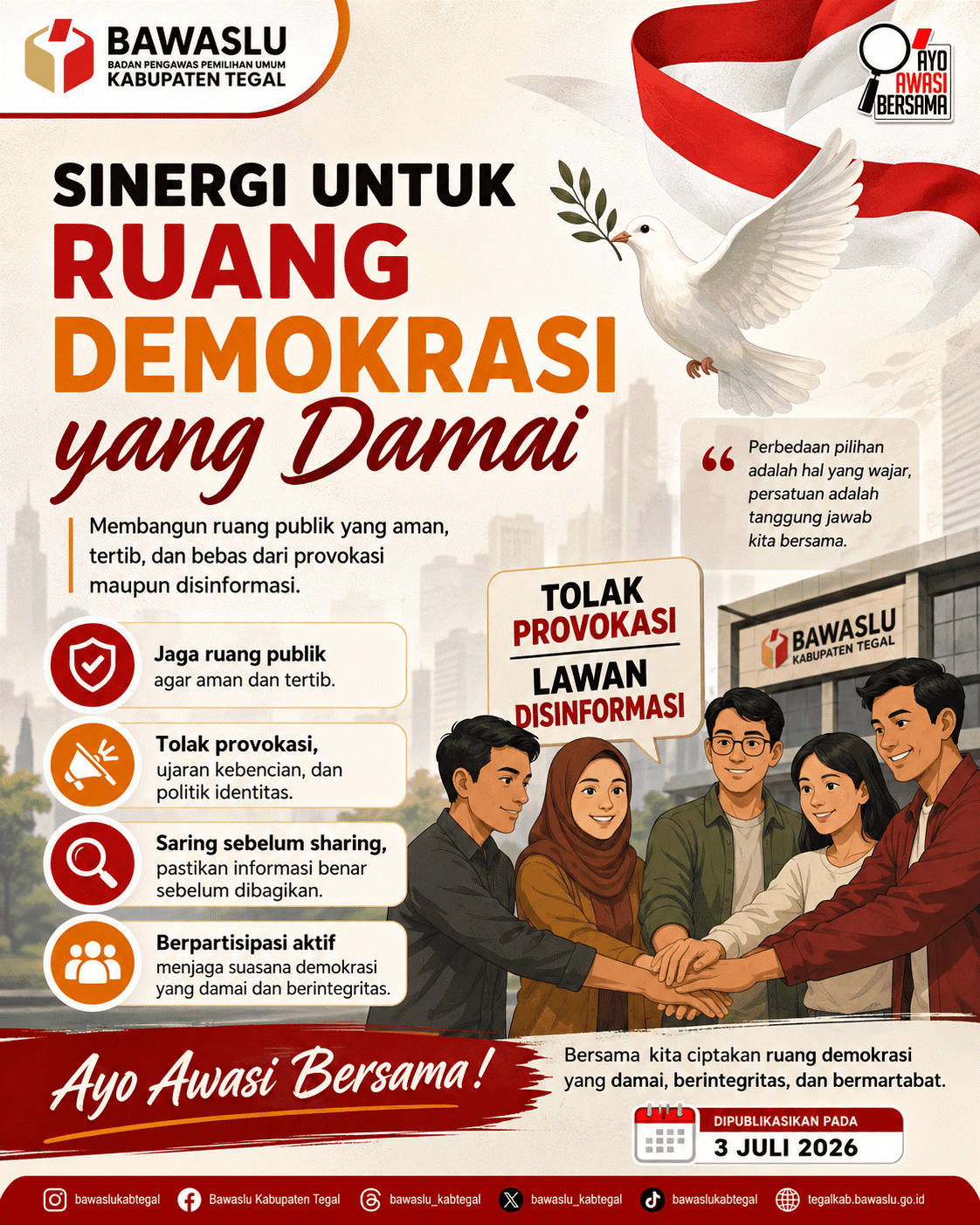 Bawaslu Kabupaten Tegal Publikasikan Kampanye "Sinergi untuk Ruang Demokrasi yang Damai"