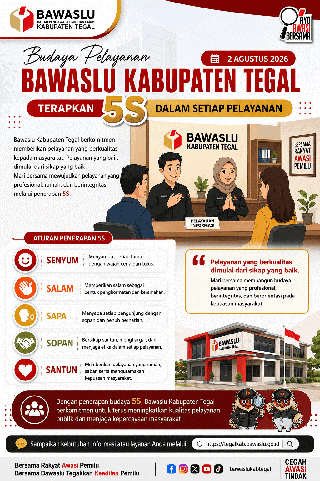Bawaslu Kabupaten Tegal Dorong Budaya Pelayanan 5S untuk Wujudkan Pelayanan Publik yang Profesional dan Berintegritas