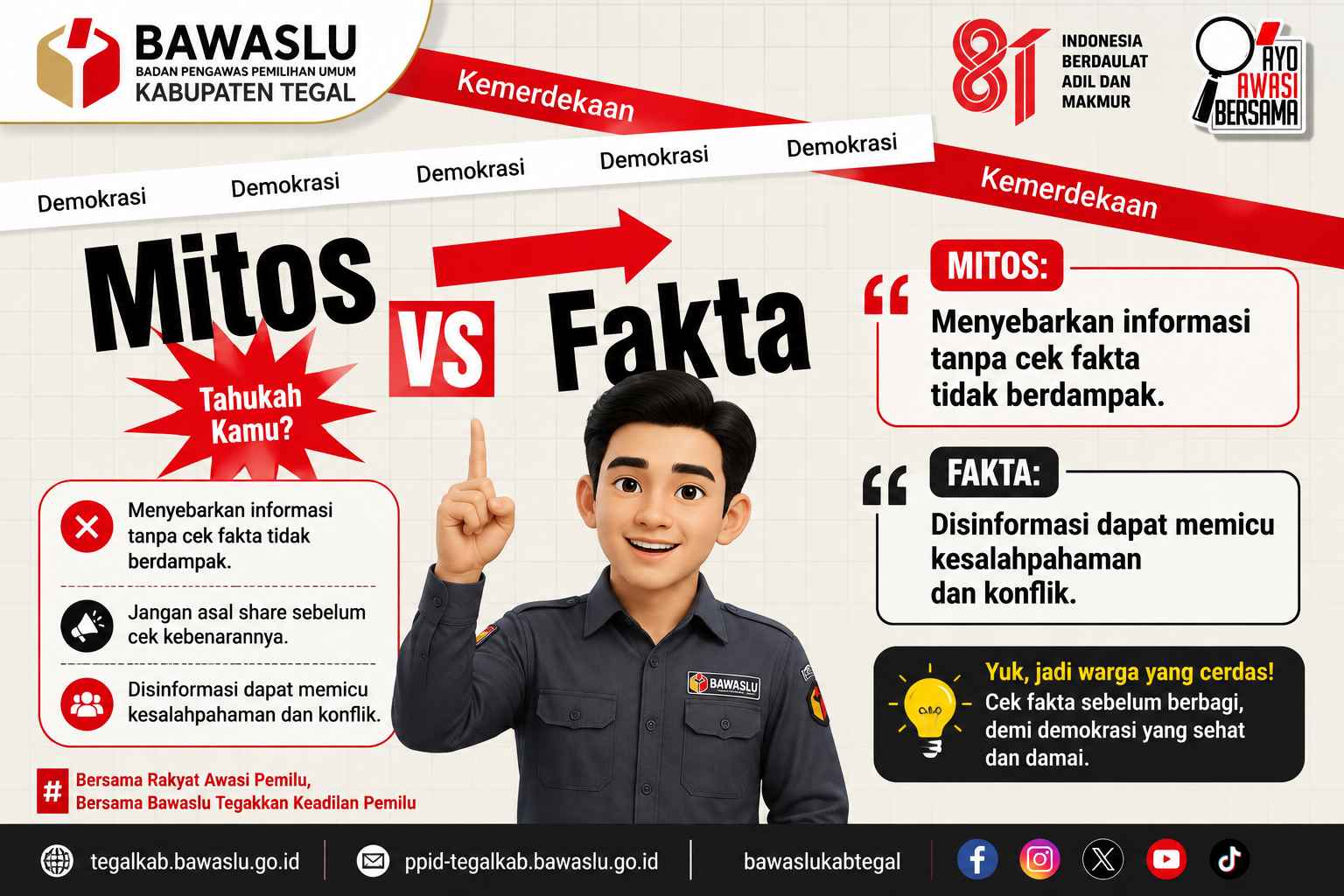 Bawaslu Kabupaten Tegal Ajak Masyarakat Cegah Disinformasi demi Menjaga Integritas Demokrasi
