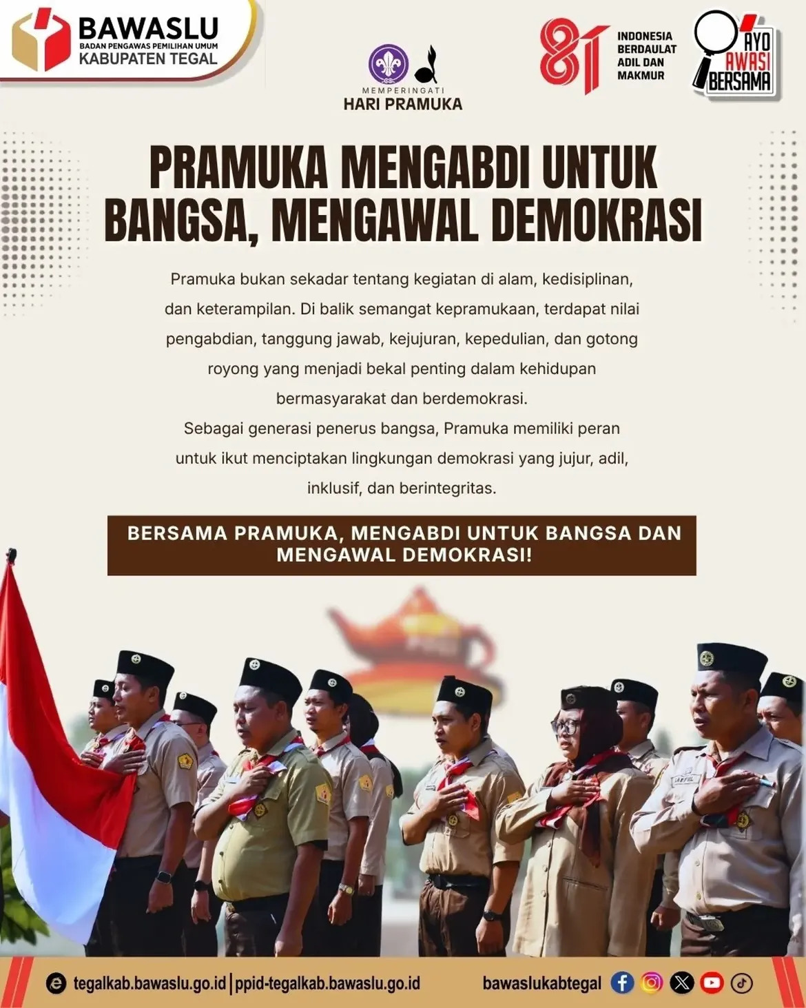 Pramuka Mengabdi untuk Bangsa, Mengawal Demokrasi, Bawaslu Kabupaten Tegal Ajak Generasi Muda Berperan Aktif