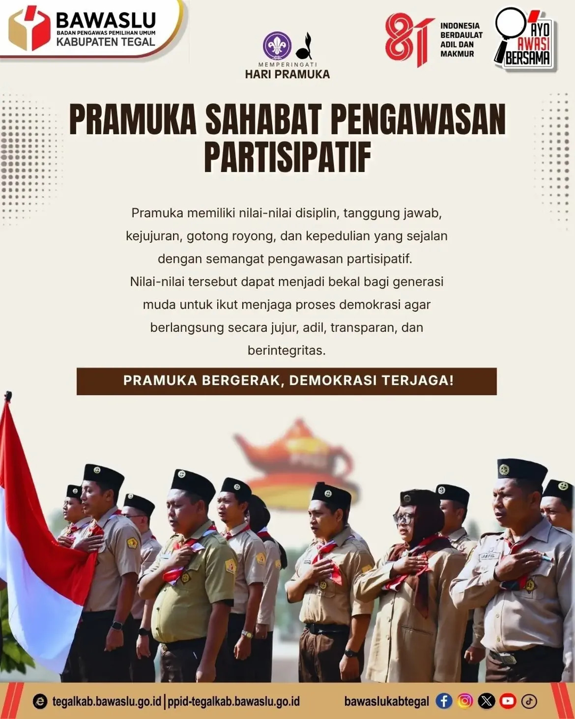 Bawaslu Kabupaten Tegal Ajak Pramuka Jadi Sahabat Pengawasan Partisipatif