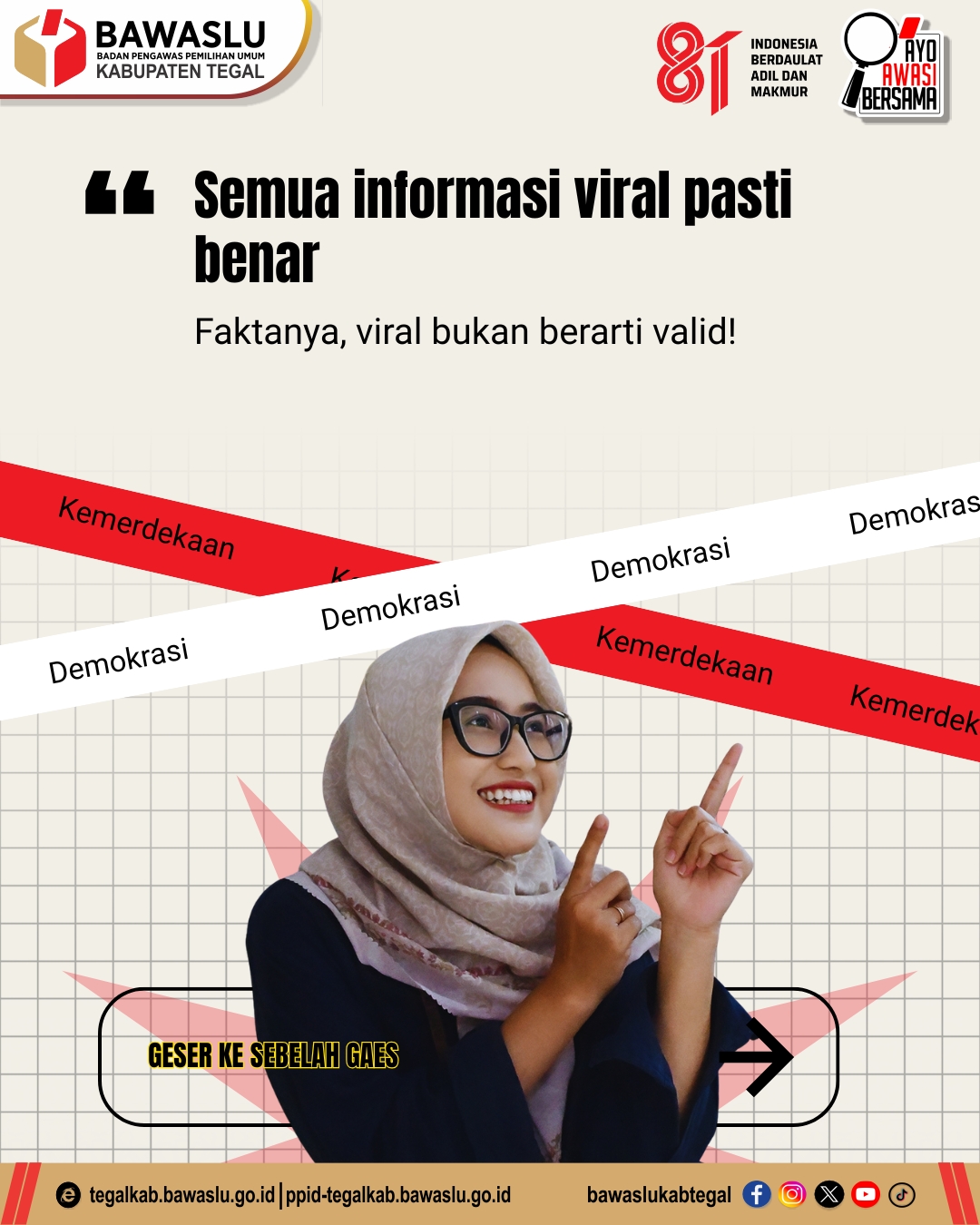 Bawaslu Kabupaten Tegal Ajak Masyarakat Bijak Menyikapi Informasi Viral di Ruang Digital