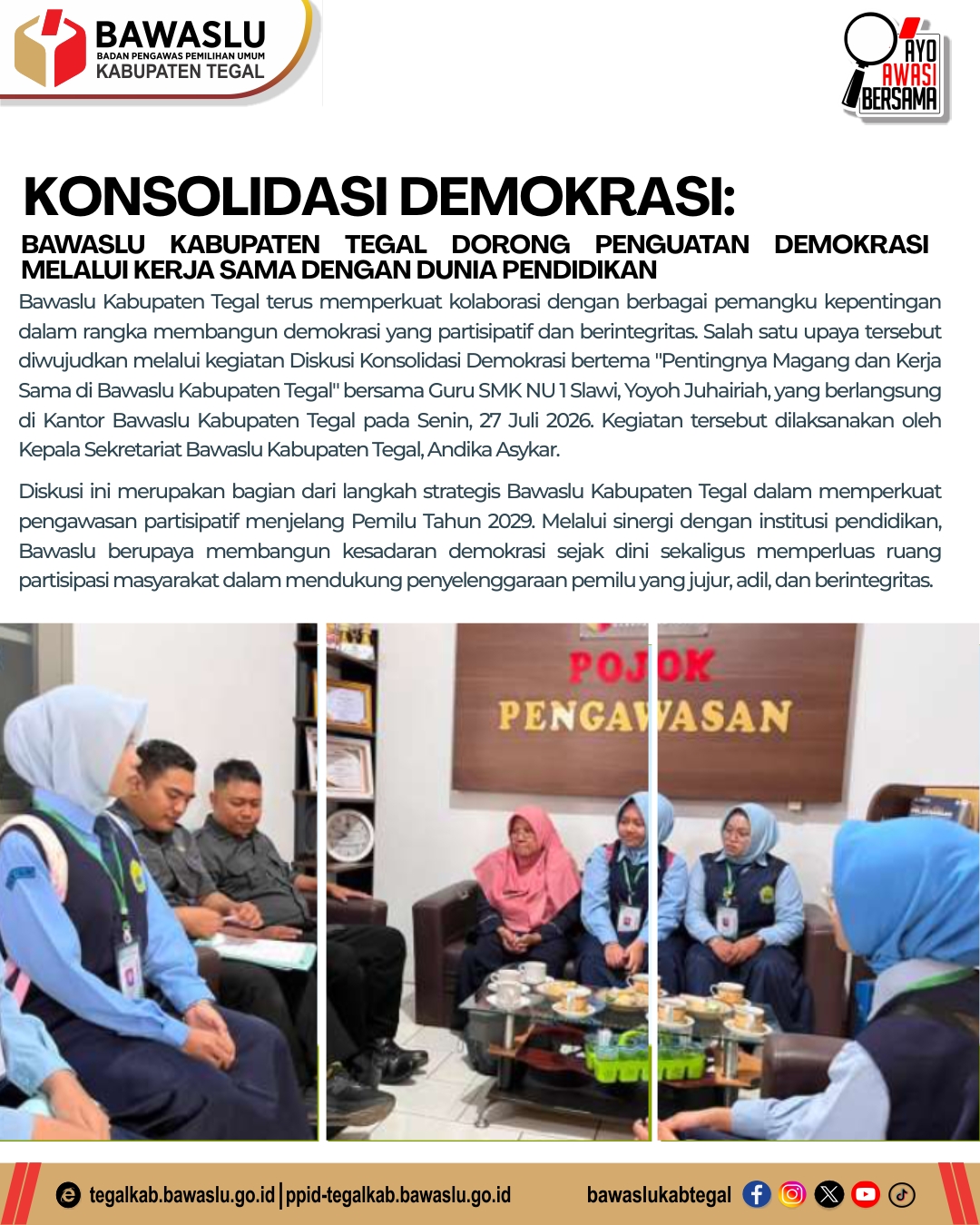 Bawaslu Kabupaten Tegal Dorong Penguatan Demokrasi melalui Kerja Sama dengan Dunia Pendidikan