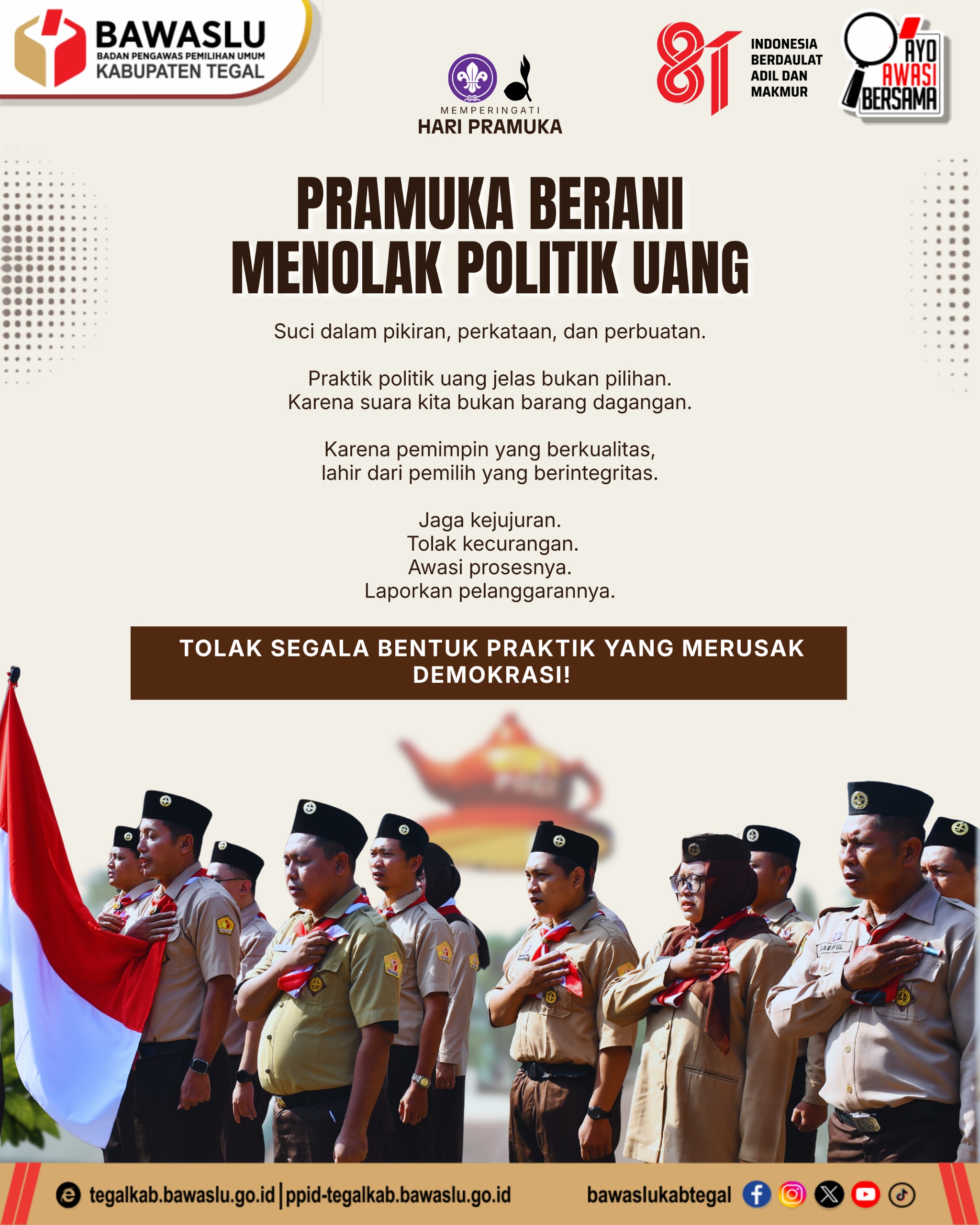 Pramuka Berani Tolak Politik Uang, Suara Rakyat Bukan Barang Dagangan