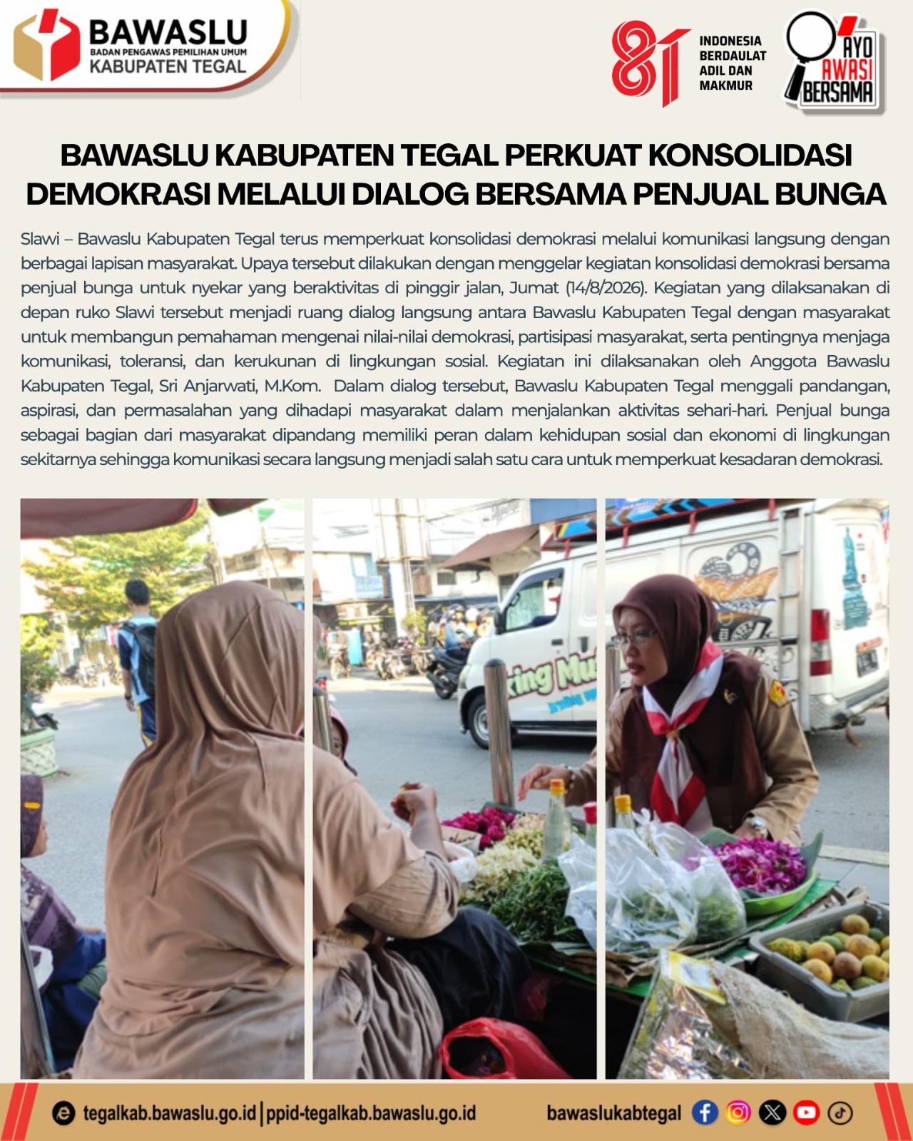 Bawaslu Kabupaten Tegal Perkuat Konsolidasi Demokrasi melalui Dialog Bersama Penjual Bunga