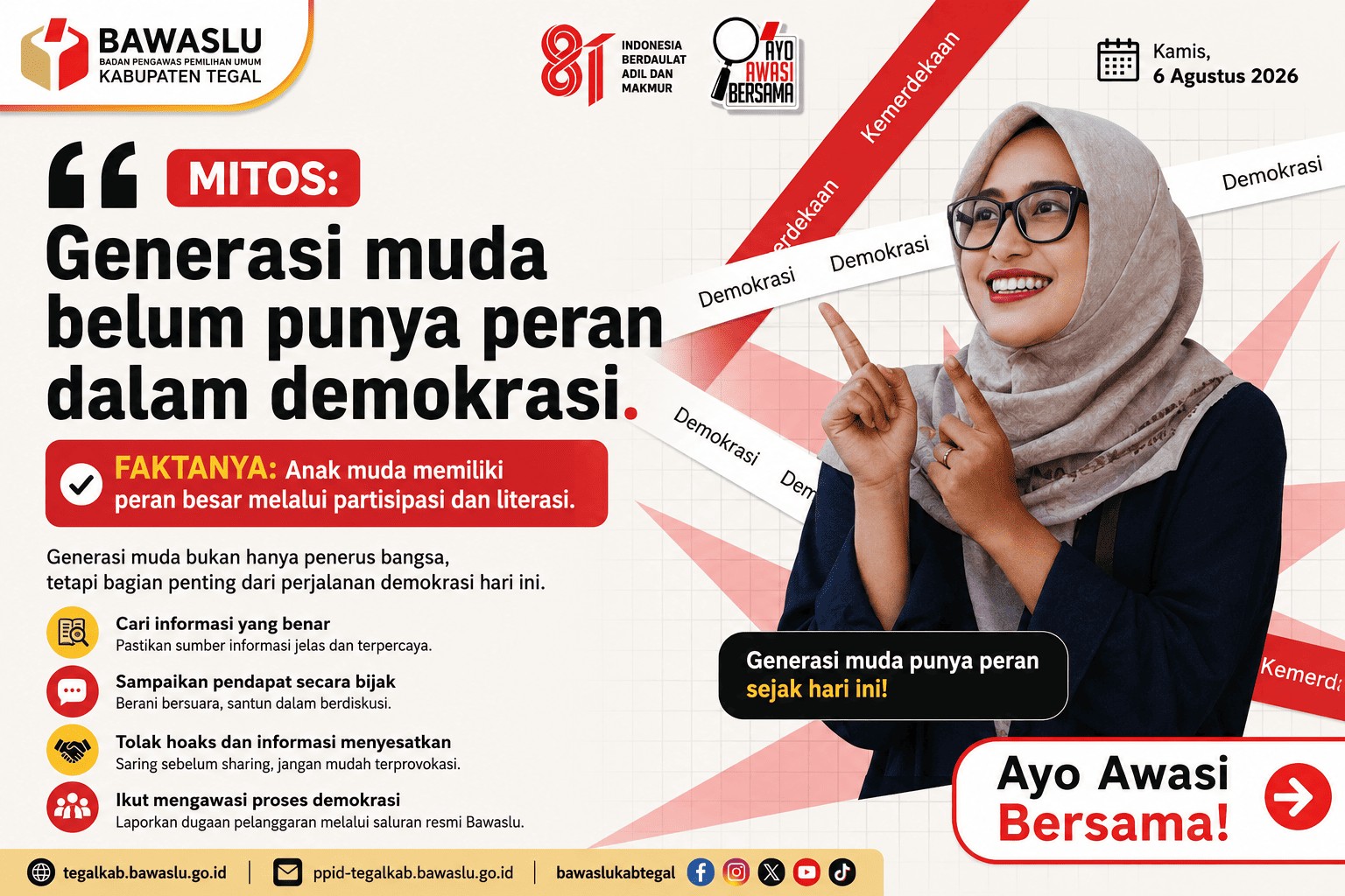 Bawaslu Kabupaten Tegal Ajak Generasi Muda Pahami Peran Pentingnya dalam Demokrasi
