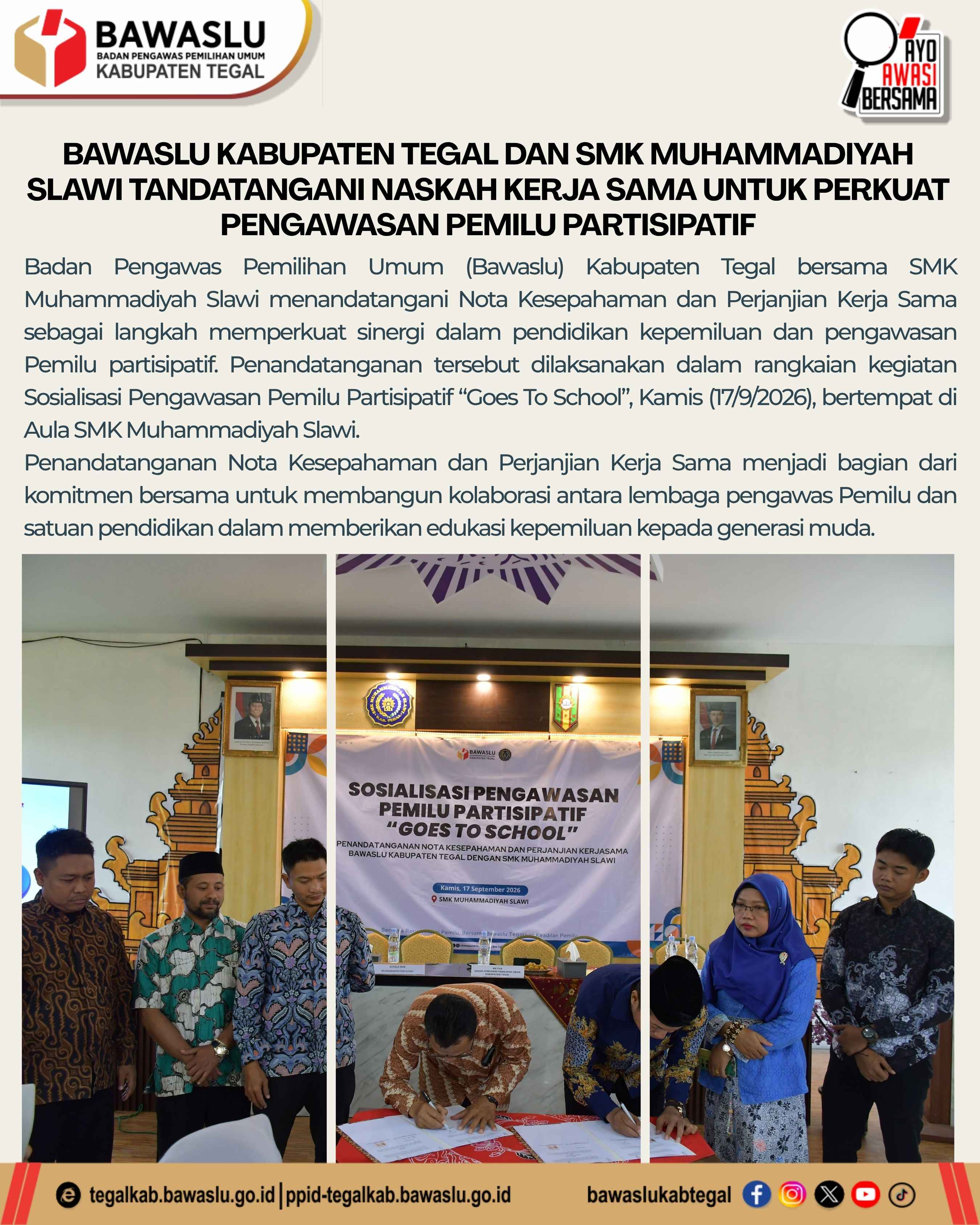 Tandatangani Naskah Kerja Sama untuk Perkuat Pengawasan Pemilu Partisipatif