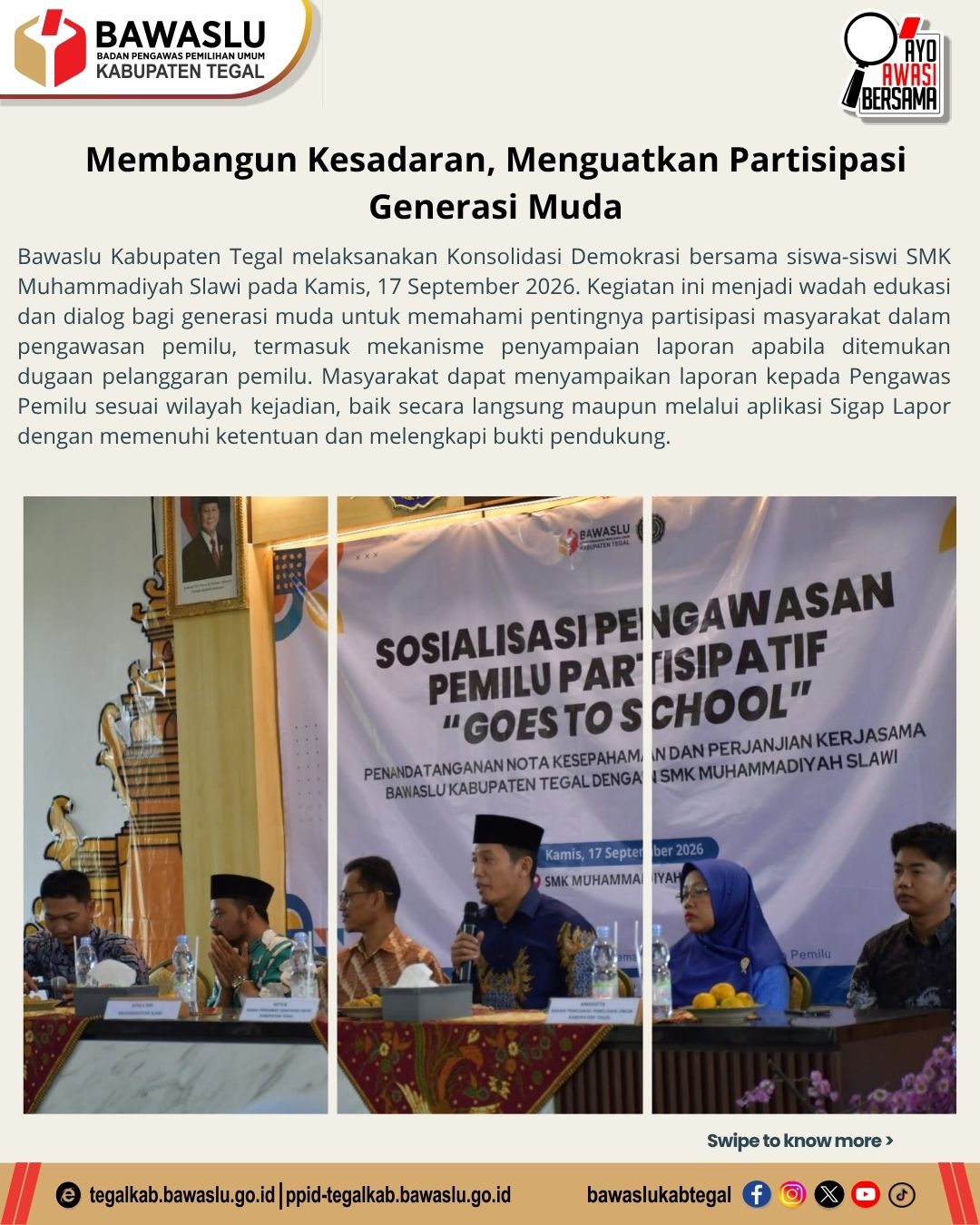 Bawaslu Kabupaten Tegal Gelar Konsolidasi Demokrasi Bersama Siswa SMK Muhammadiyah Slawi