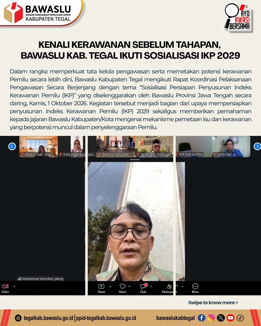 Bawaslu Kabupaten Tegal Ikuti Sosialisasi Persiapan Penyusunan IKP 2029