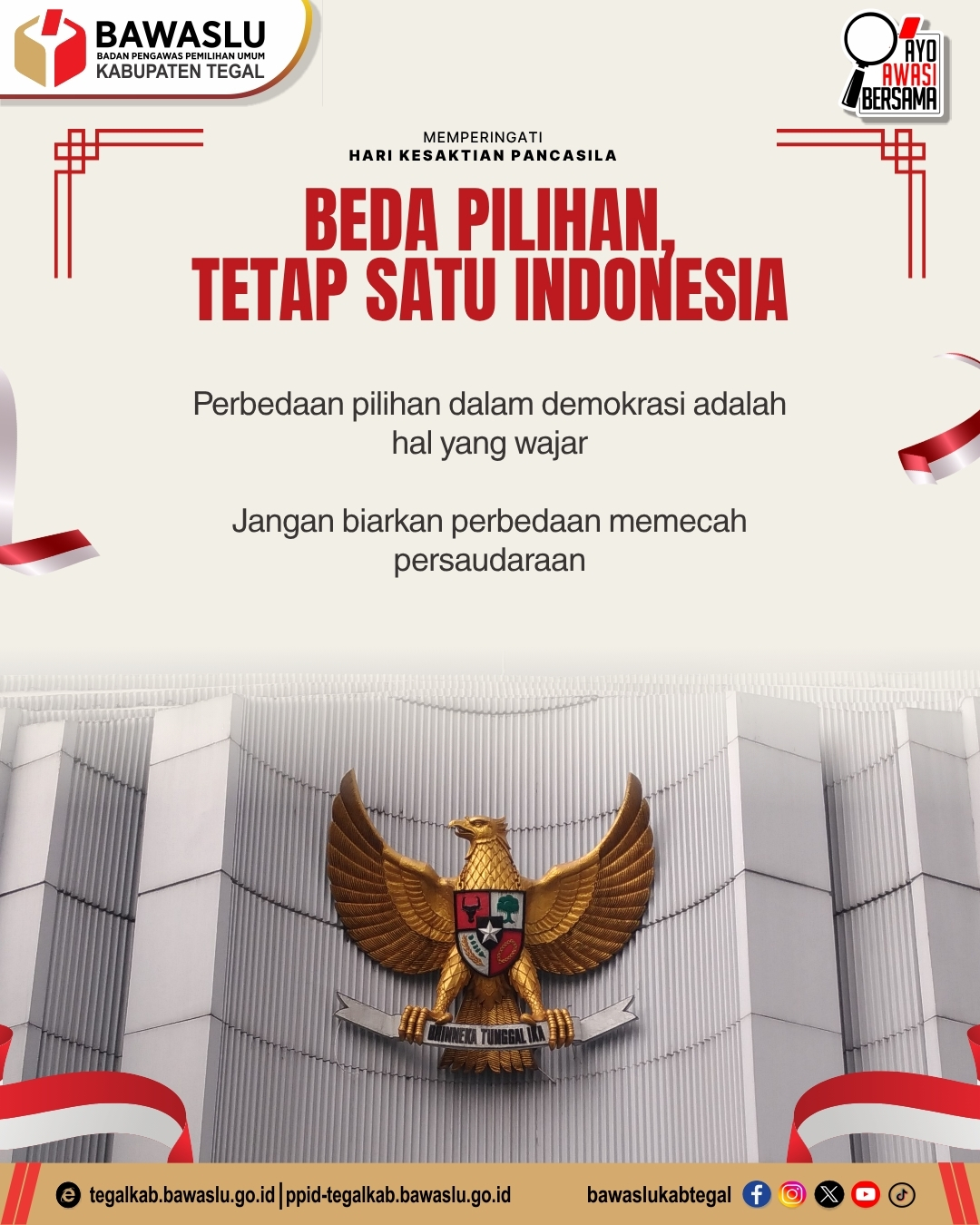 Hari Kesaktian Pancasila, Bawaslu Kabupaten Tegal Ajak Masyarakat Rawat Persatuan di Tengah Perbedaan