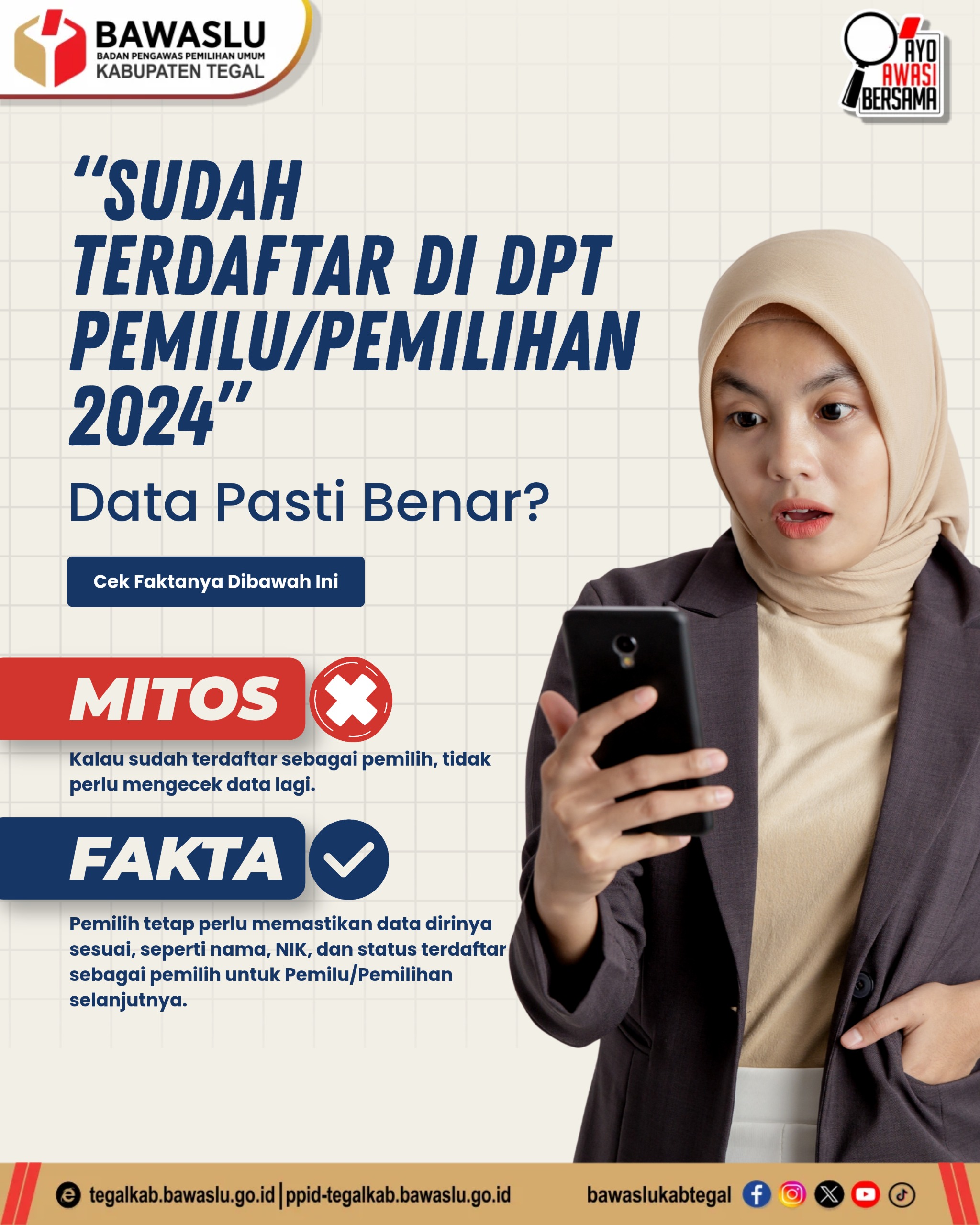Jangan Terjebak Mitos! Bawaslu Kabupaten Tegal Ingatkan Pemilih Pemula untuk Cek Kembali Data DPT