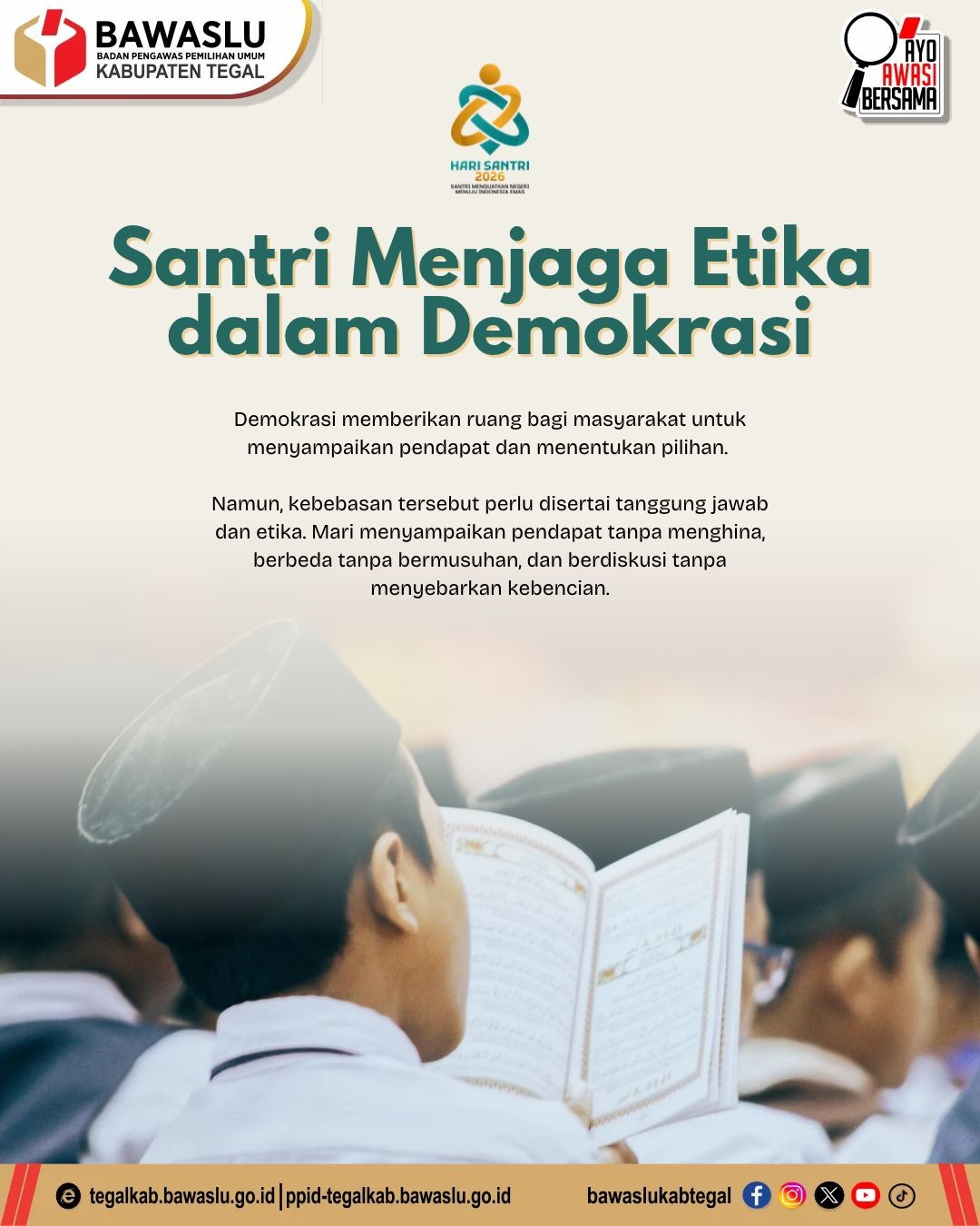 Bawaslu Kabupaten Tegal Ajak Masyarakat Wujudkan Demokrasi yang Damai dan Beretika