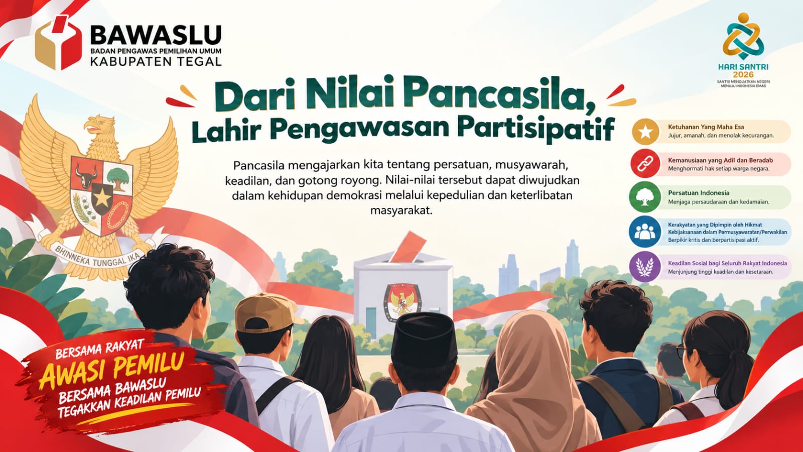 Dari Nilai Pancasila, Bawaslu Kabupaten Tegal Dorong Penguatan Pengawasan Pemilu Partisipatif