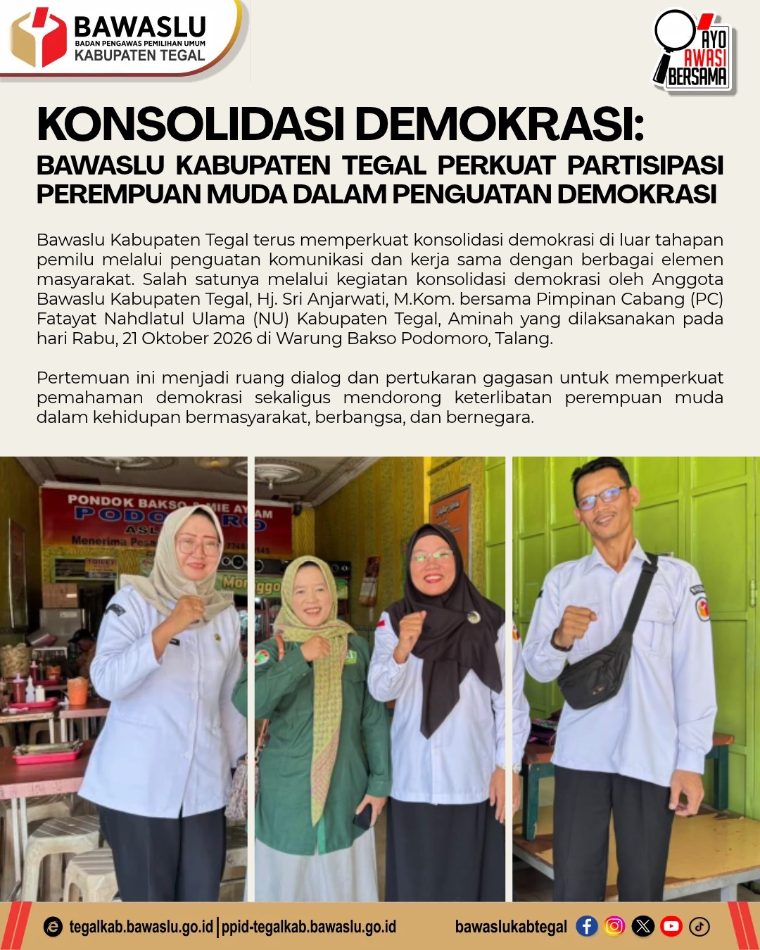 Bawaslu Kabupaten Tegal Perkuat Partisipasi Perempuan Muda dalam Konsolidasi Demokrasi