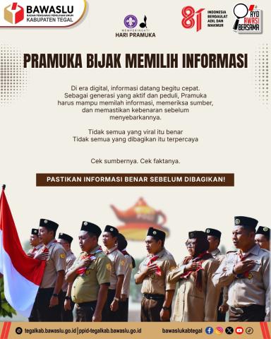 Pramuka Bijak Memilih Informasi, Bawaslu Kabupaten Tegal Ajak Generasi Muda Cek Fakta Sebelum Berbagi
