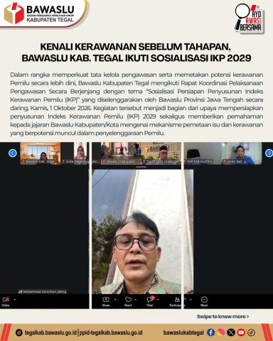 Bawaslu Kabupaten Tegal Ikuti Sosialisasi Persiapan Penyusunan IKP 2029