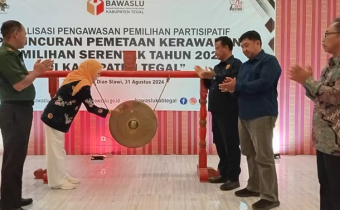 Peluncuran pemetaan Kerawanan Pemilihan Serentak 2024 dan Sosialisasi Pengawasan Pemilihan Partisipatif. Bawaslu Kabupaten Tegal (Dwi Ariadi/AyoTegal)