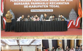 RAPAT KOORDINASI EVALUASI PENGAWASAN PEMILIHAN SERENTAK 2024 BAWASLU KAB.TEGAL BERSAMA PANWASLU KECAMATAN SE-KAB.TEGAL.