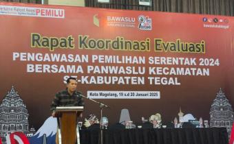 Bawaslu Gelar Rapat Koordinasi Evaluasi Panwaslucam se-Kabupaten Tegal Dalam Pemilihan Serentak 2024.