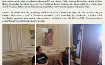 Bawaslu Kabupaten Tegal Perkuat Konsolidasi Demokrasi, Dorong ASN Tetap Netral di Era Digital