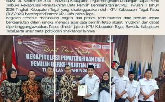 Bawaslu Kabupaten Tegal Hadiri Rapat Pleno Terbuka Rekapitulasi PDPB Triwulan III Tahun 2026