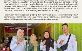 Bawaslu Kabupaten Tegal Perkuat Partisipasi Perempuan Muda dalam Konsolidasi Demokrasi